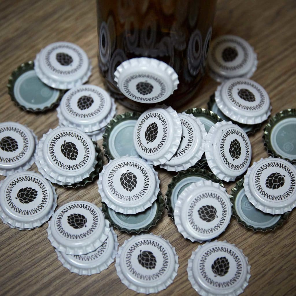 Kronenkorken weiss, mit Eigendruck